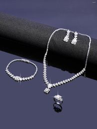 Necklace Earrings Set Dubai Leaf Design Square Zirconia 4pcs Women Bridal Wedding Jewelry Femme Ladies Accessories
