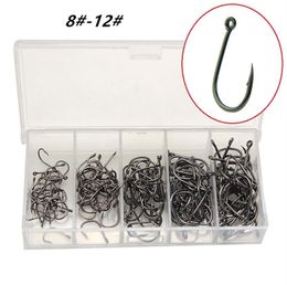 500pcs1box 5 Sizes Mixed 812 Black Ise Hook High Carbon Steel Barbed Fishing Hooks Fishhooks Asian Carp Pesca Tackle Accessori7616291