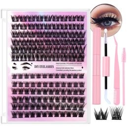 150pcs DIY Eyelash Extension Kit Individual Lashes Kit Natural Lash Clusters D Curl Wispy Lash Kit with Lash Glue Makeup 240508