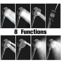 Bathroom Shower Heads 8 Modes Black Shower Head High Pressure Showerhead Portable Rain Rainfall Hoses Bath Support Bathroom Accessories System Sets