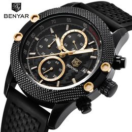 BENYAR Mens Watches Top Luxury Sport Chronograph Fashion Men Waterproof Luxury Brand Gold Quartz Watch saat reloj hombre 244j