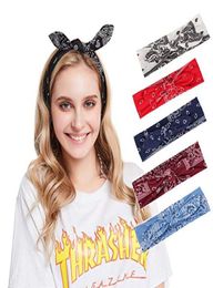 6 colors Elastic Paisley Bandana Knot Headbands Rabbit Ear Bow Headband Turban Headwraps Hair Band for Women Girls5336375