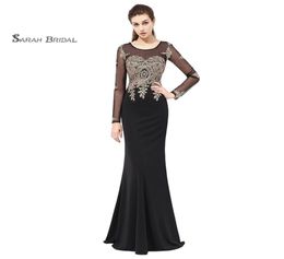 2019 Sexy Mermaid Black Appliques Beads Prom Dresses Jewel Tulle Satin Zipper Formal Evening Gown LX3574269223