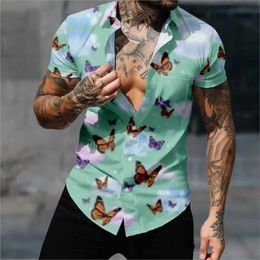 Men's Casual Shirts Casual Loose Hawaiian Shirt Men Fashion Butterfly Shirt 3d Print Trendy Cool Tops Short Slve Beach Shirt Oversized Clothes Y240506