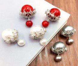 Fashion Designer Double Sided Luxury Lovely Cute Zircon Pearl Earrings For Woman Girls3273648