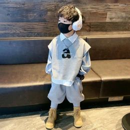 Clothing Sets Handsome Boys Cotton Sweater Set For Kids Spring Autumn Baby Boy Children Casual 2024 Boys' Vest Shirt Pants Three Piece