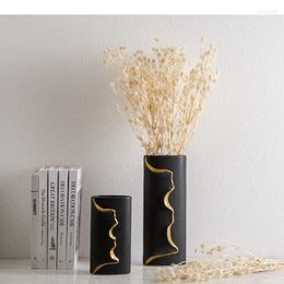 Vases Minimalist Gold-plated Ceramic Vase Creativity Flower Pots Decorative Arrangement Black Porcelain Nordic Home Decor