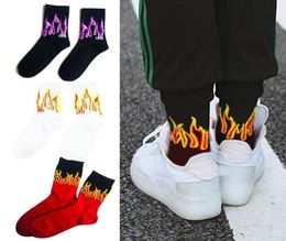 Men Fashion Hip Hop Hit Colour On Fire Crew Socks Red Flame Blaze Power Torch Warmth Street Skateboard Cotton Long Socks4081628