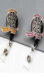 20pcslot selling Rhinestone cowboy boots shape shoes Retractable ID Badge Holder reel for giftparty8166716