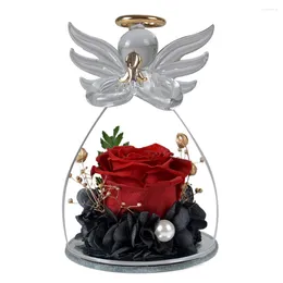 Decorative Flowers Christmas Valentine's Day Gift Little Angel Immortal Flower Glass Cover Ornament Forever Eternal Rose Wedding