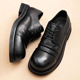 Dress Shoes Retro Mens Formal Luxury Genuine Leather Designer British Style Handmade Quality Round Toe Black Wedding Social Man