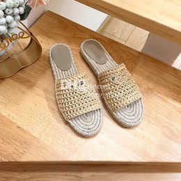 Straw Material Slippers Sandals Shoes Summer Flat Letter Slippers Shoes Outdoor Beach Slides Slippers