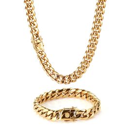 HipHop Golden Curb Cuban Link Chain Stainless Steel Necklace for Men and Women Gold Silver Color Bracelet Fashion Jewelry 240507