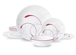 Corelle Splendour White and Red Round 12 Piece Dinnerware Set 240508