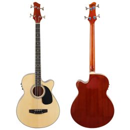Guitar 4 Strings Acousticelectric Bass Guitar 43 Inch Black and Natural Colour High Gloss Acoustic Wood Bass Guitar with Guitar Pickup