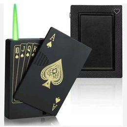 Creative Ace Cards Lighter Green Jet Flame Torch Windproof Metal Encendedores For Cigarette Poker Playing Cards Lighter