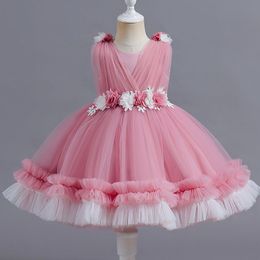 Vestido de novo vestido de bolo pompadour vestido princesa vestido de flor de flor de flor do primeiro aniversário