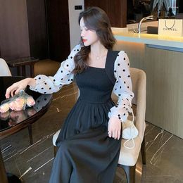 Casual Dresses Anese Streetwearmaxi Es For Women Rsvppap Officials Store 2024 Autumn Fashion Temperament Stitching Sleeves Waist Slimming