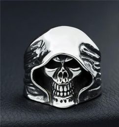 Fashion Men Skeleton Guy Punk Style Retro Grim Reaper Skull Rings High Quality 316L Biker Delivery Drop Size 6157863299