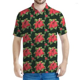 Men's Polos Poinsettia Flower Polo Shirt For Men 3d Printed Floral Short Sleeves Women Button Shirts Tops Summer Casual Lapel Tees