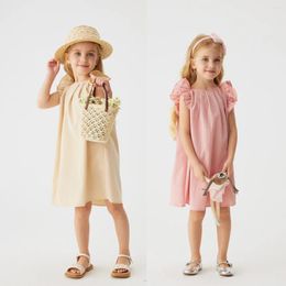 Girl Dresses Summer Infant Girls Solid Dress 0-4Y Cute And Sweet Little Flying Sleeves Fashion Sleeveless