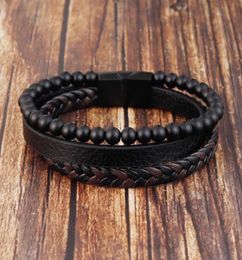 bangle Fashion Natural stone Magnetic button leather 21cm braided bracelet men039s titanium steel jewelry Nice gift 3418 Q25611929