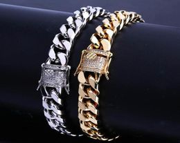 10mm Miami Cuban Link Iced Out Gold Silver Stainless Steel Bracelets Hip Hop Bling Chains Jewellery Mens Bracelet9211163