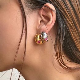 Hoop Earrings Colored Gem Stone C Stainless Steel For Women Vintage Minimalist Jewelry In