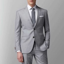 Men's Suits Blazers Light Grey Business Mens Set Ultra slim Fit 2 Fashion Jackets with pants Wedding Evening Dress Suitable for Groom Dinner Party Q240507