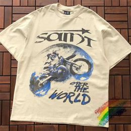 Men's T-Shirts Motorcycle Print Saint T Shirt Men Women Casual Top Ts Short Slve T240508