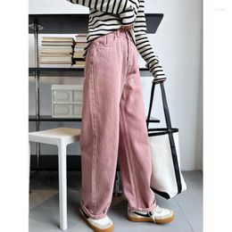 Women's Jeans Spring Women Pink Wash Loose High Waist Straight Solid Colour Casual Wide Leg Pants
