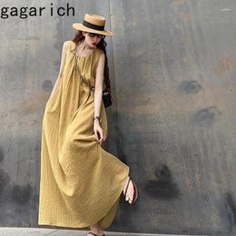 Casual Dresses Gagarich French Lazy Vacation Elongated Ankle Length Skirt 2024 Summer Lady Sleeveless Gentle Age Reduce Long Tank Top Dress