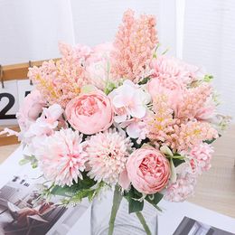 Decorative Flowers Artificial Flower Silk Peony Rose Hydrangea Fake Wedding Holiday Party Home Table Decoration DIY Bridal Bouquet