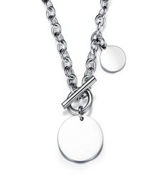 Engraving Stainless Steel Personalised Disc Necklace Circle Round Initial Necklace with Toggle Clasp9693621