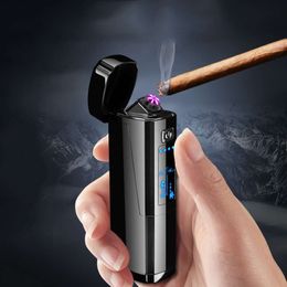 Wholesale USB Electric Lighter Finger Print Touch Fire Plasma Double Arc Lighter Windproof Metal Cigarette Lighters Men Gift