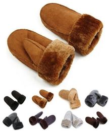 LuxuryWomen Sheepskin Mittens Gloves Thicken Wrist Fingerless Warm Winter Mittens 6 ColorsTrim Fur Leather Woolen Gloves8394180