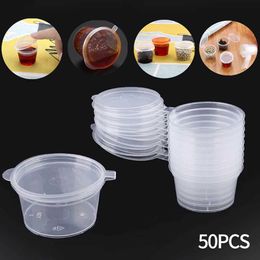 Disposable Dinnerware 50 pieces 25/50/100ml disposable takeaway sauce cup set container seasoning food box with hinged lid reusable pigment paint Q240507