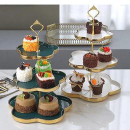 Plates Nordic Dark Green Ceramic Skewer Creative Double-layer Love Fruit Plate Dessert Stand Birthday Part Cake Table