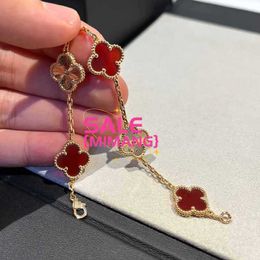 Classic Van Jewelry Accessories Fanjia Star Same Style Four Leaf Grass Red Jade Marrow Laser Five Flower Bracelet S925 Pure Silver Luxury and Gift 81QZ
