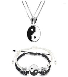 Chains Fashion Creative Gossip Figure Yin Yang Couple Necklace Leather Bracelet For Women Men Birthday Anniversary Jewellery Gift3909665