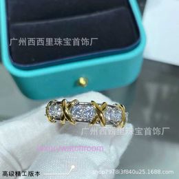 Women Band Tiifeany Ring Jewellery 925 sterling silver Colour separation X ring female cross contrast 16 diamond couple simulation personality male