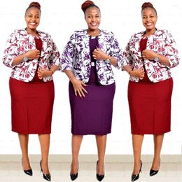 Plus Size Dresses African Style Floral Print Office Ladies Coat And Dress Suit For Women