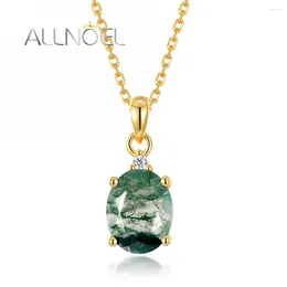 Chains ALLNOEL 925 Sterling Sliver Pendant Necklace For Women Natural 7 9mm Green Moss Agate Unique Gemstone Wedding Fine Jewelry Gifts