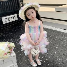 Girl Dresses Girls Party Halter Cake Dress Colourful Bows Fashionable Simple And Generous Exquisite Beauty Delicacy 2-7T