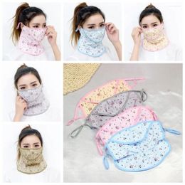 Scarves Anti-UV Sunscreen Face Veil Flower With Neck Flap Driving Shield Floral Fishing Summer Silk Mask