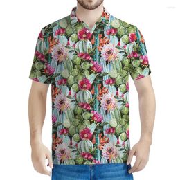 Men's Polos Tropical Cactus Pattern Polo Shirt Men Women Fashion Summer 3D Printed Plants T-Shirts Button Short Sleeves Street Tee Shirts