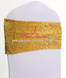 100pcs Sparkly Gold Silver Spandex Sequin Chair Sash Bands Elastic Lycra Glitter Chair Bow Ties el Event Wedding Decoration8717476