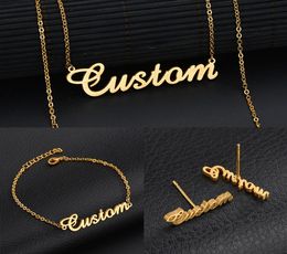 Personalised custom 18K Gold Plated Stainless Steel Script Name necklace Charm Nameplate Necklace Jewellery gift Chain Choker Neckla8415347