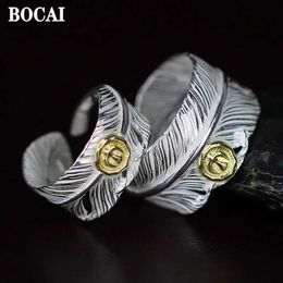 Band Rings BOCAI Real S925 Silver Jewellery Accessories Fashion New Gold Dot Feather Mens and Womens Rings Beautiful Birthday Gift J240508