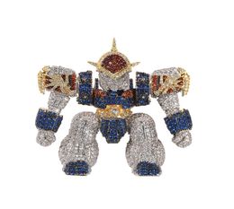 Mens 18K Gold Plated Hip Hop Robot Necklace 3D Zirconia Bling Pendant Jewelry9907143